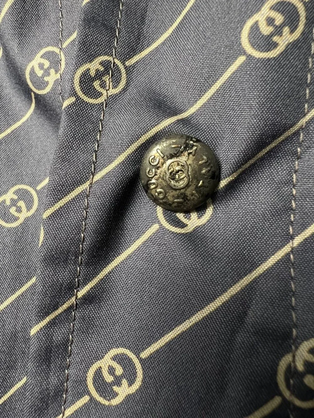 RARE Vintage GUCCI Monogram Packable Travel Coat - Blue Grey Logo Print 80s M